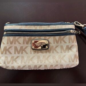 Michael Kors Tan and Navy Logo Wristlet